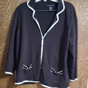 New York & Company Black Cardigan with White Accents